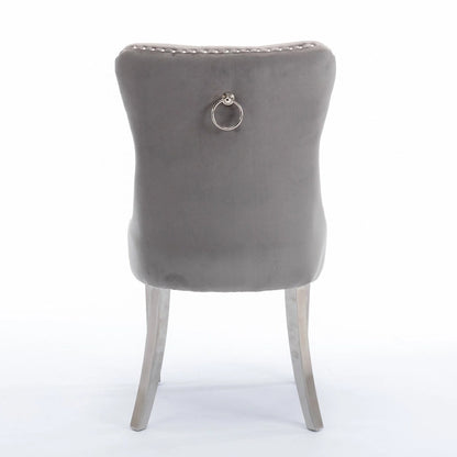 Chaise de salle à manger contemporaine haut de gamme en bois massif capitonné, revêtue de velours et dotée de pieds en acier inoxydable chromé, lot de 2
