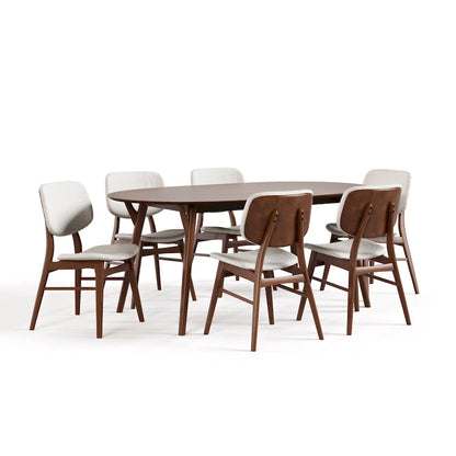 Ensemble de salle à manger 7 pièces Beau II en noyer style milieu du siècle de Furniture of America