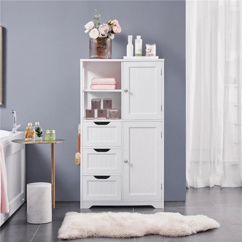 Meuble de rangement de salle de bain Yaheetech avec compartiments ouverts, meuble sur pied autoportant, blanc - Non disponible