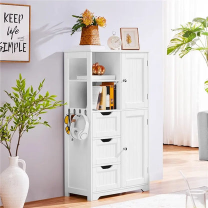 Meuble de rangement de salle de bain Yaheetech avec compartiments ouverts, meuble sur pied autoportant, blanc - Non disponible