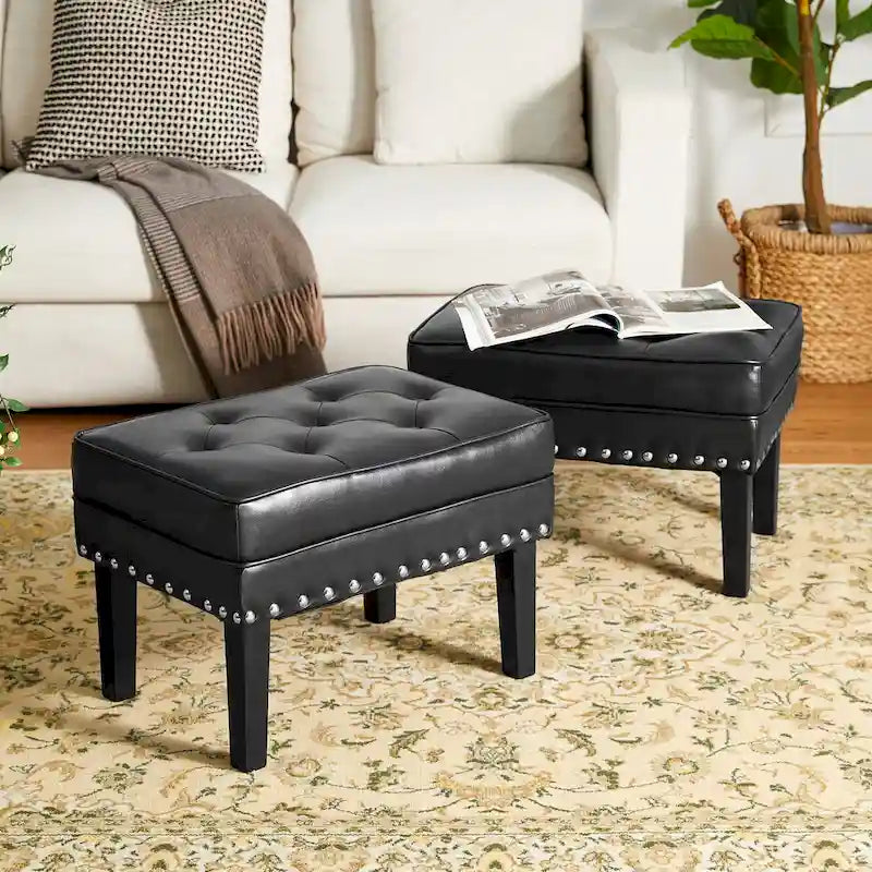 Ensemble de 2 poufs Glitzhome 22W en similicuir capitonné