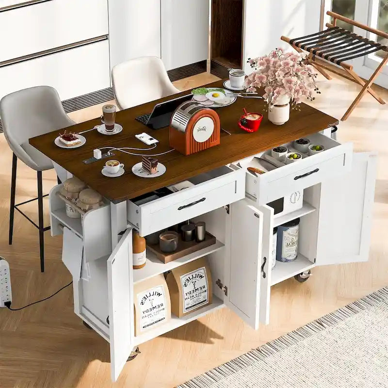 Îlot de cuisine de style campagnard de 53,5 po avec prise électrique