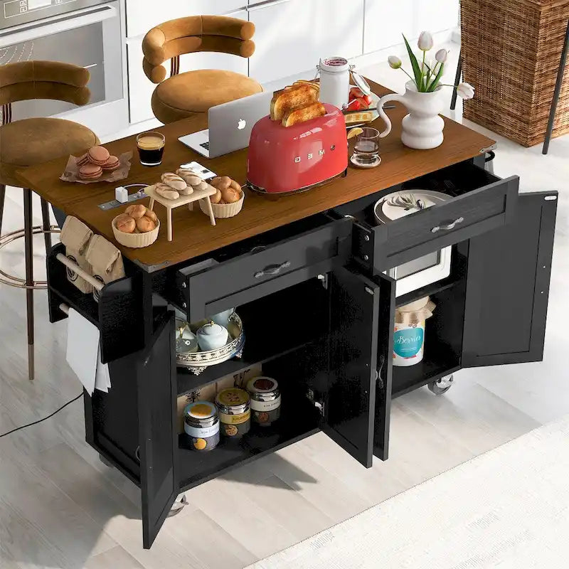 Îlot de cuisine de style campagnard de 53,5 po avec prise électrique