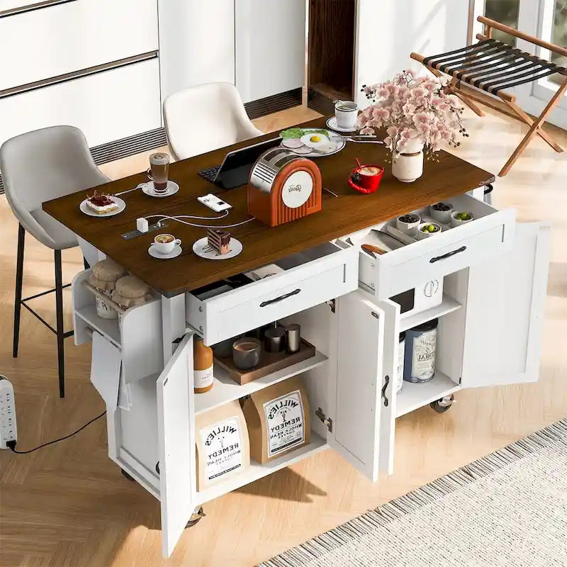 Îlot de cuisine de style campagnard de 53,5 po avec prise électrique