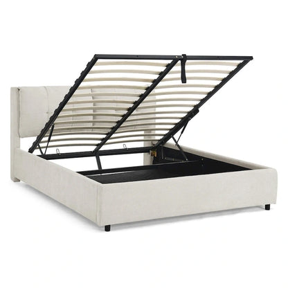 Lit plateforme hydraulique rembourré de taille Queen avec tête de lit intégrée