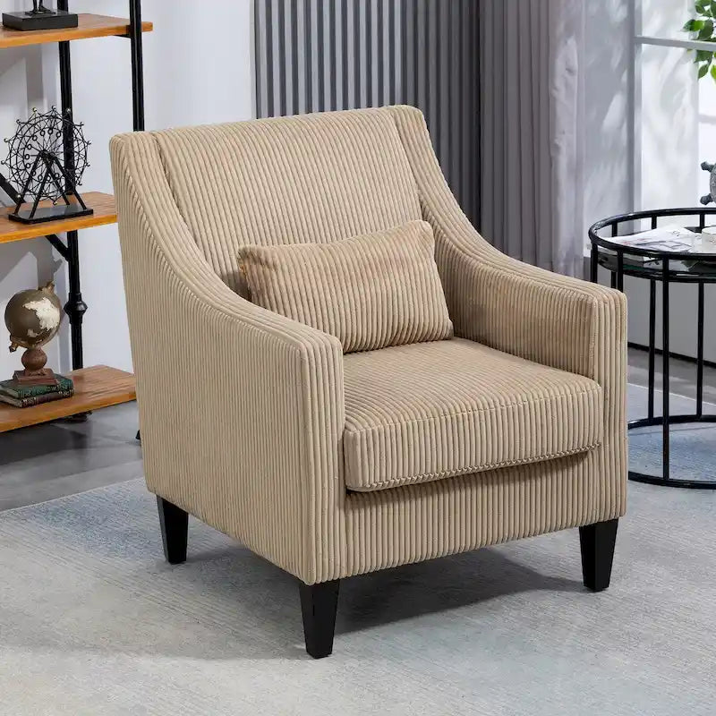 Fauteuil HOMEFUN en velours côtelé, style moderne du milieu du siècle, avec structure en bois, pour salon