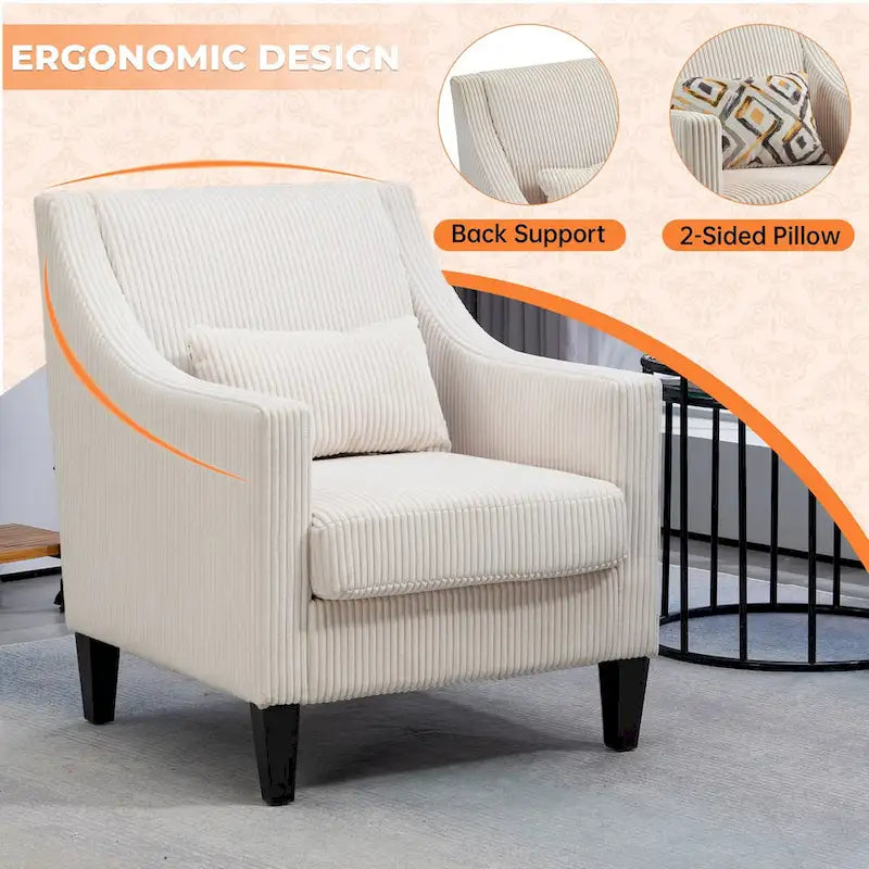 Fauteuil HOMEFUN en velours côtelé, style moderne du milieu du siècle, avec structure en bois, pour salon