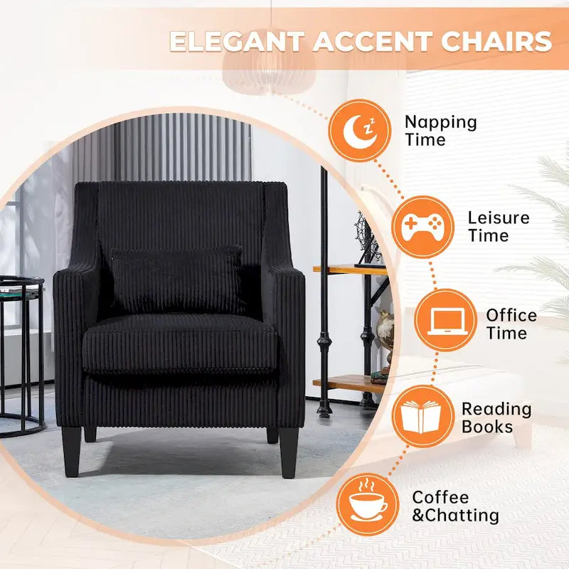 Fauteuil HOMEFUN en velours côtelé, style moderne du milieu du siècle, avec structure en bois, pour salon