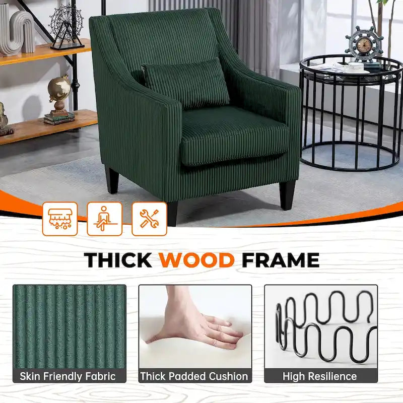 Fauteuil HOMEFUN en velours côtelé, style moderne du milieu du siècle, avec structure en bois, pour salon