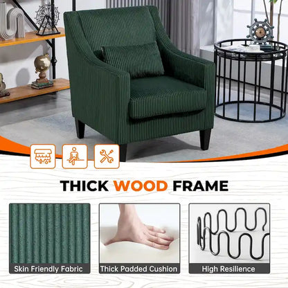 Fauteuil HOMEFUN en velours côtelé, style moderne du milieu du siècle, avec structure en bois, pour salon
