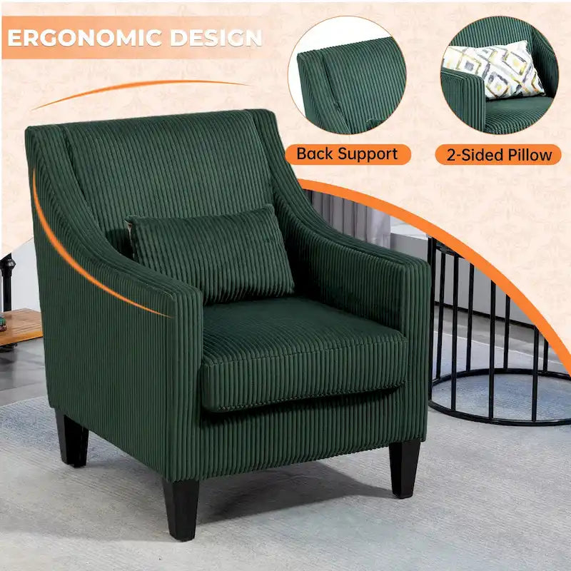 Fauteuil HOMEFUN en velours côtelé, style moderne du milieu du siècle, avec structure en bois, pour salon