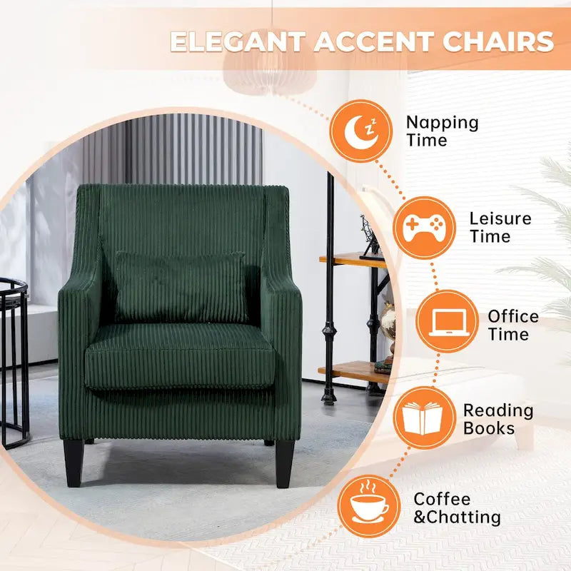 Fauteuil HOMEFUN en velours côtelé, style moderne du milieu du siècle, avec structure en bois, pour salon