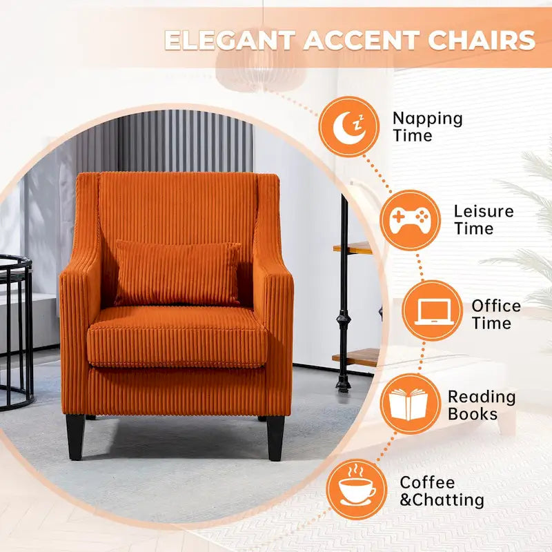 Fauteuil HOMEFUN en velours côtelé, style moderne du milieu du siècle, avec structure en bois, pour salon
