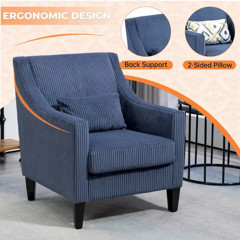 Fauteuil HOMEFUN en velours côtelé, style moderne du milieu du siècle, avec structure en bois, pour salon