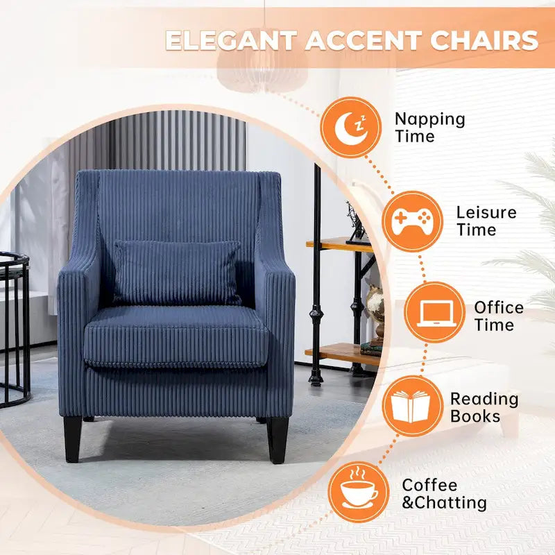 Fauteuil HOMEFUN en velours côtelé, style moderne du milieu du siècle, avec structure en bois, pour salon