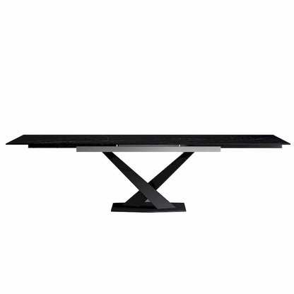 Ensemble de salle à manger 9 pièces, moderne et minimaliste, extensible, avec plateau en pierre frittée et 8 chaises en tissu (94,48 €).