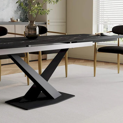Ensemble de salle à manger 9 pièces, moderne et minimaliste, extensible, avec plateau en pierre frittée et 8 chaises en tissu (94,48 €).