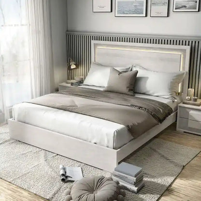 Lit Jonnick contemporain de Furniture of America, panneaux blancs délavés avec éclairage LED