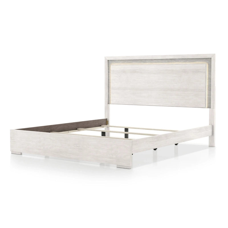 Lit Jonnick contemporain de Furniture of America, panneaux blancs délavés avec éclairage LED
