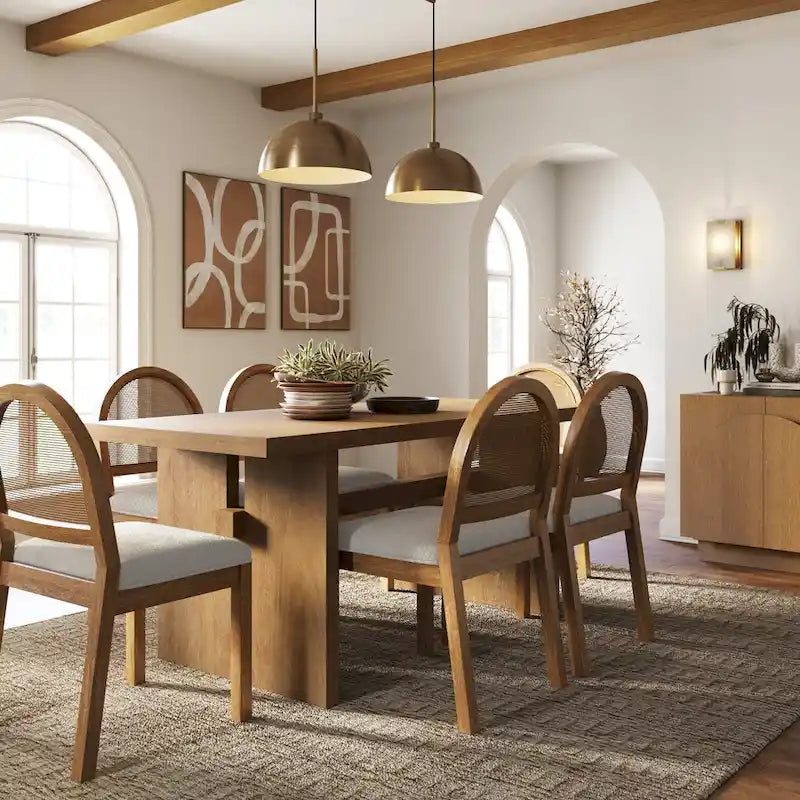 Table de salle à manger moderne Briggs pour 6 personnes, petite table rectangulaire avec pieds en bois massif