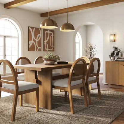 Table de salle à manger moderne Briggs pour 6 personnes, petite table rectangulaire avec pieds en bois massif