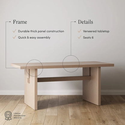 Table de salle à manger moderne Briggs pour 6 personnes, petite table rectangulaire avec pieds en bois massif