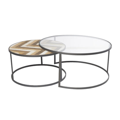 Tables basses gigognes en bois pour salon avec plateau en verre transparent - Lot de 2, gris - Roche River Decor