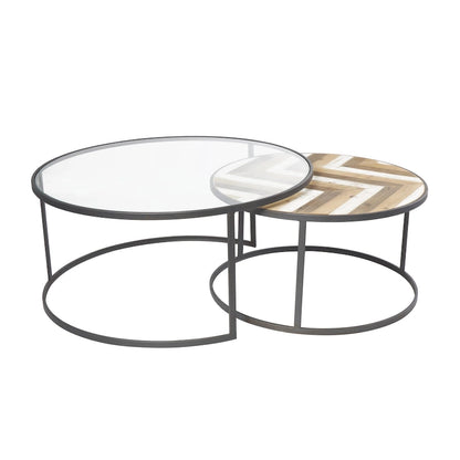 Tables basses gigognes en bois pour salon avec plateau en verre transparent - Lot de 2, gris - Roche River Decor