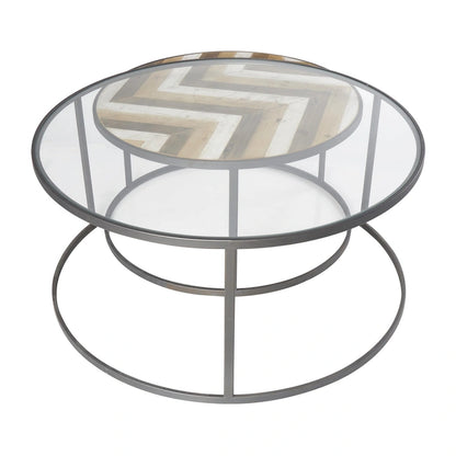Tables basses gigognes en bois pour salon avec plateau en verre transparent - Lot de 2, gris - Roche River Decor
