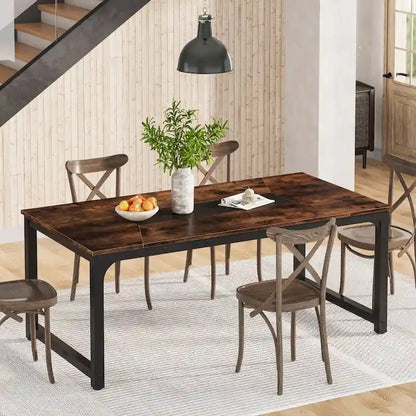Table de salle à manger industrielle de 180 cm (71 pouces) pour 4 à 6 personnes - 180 cm (70,9 pouces) L x 90 cm (35,4 pouces) l x 77 cm (30,3 pouces) H