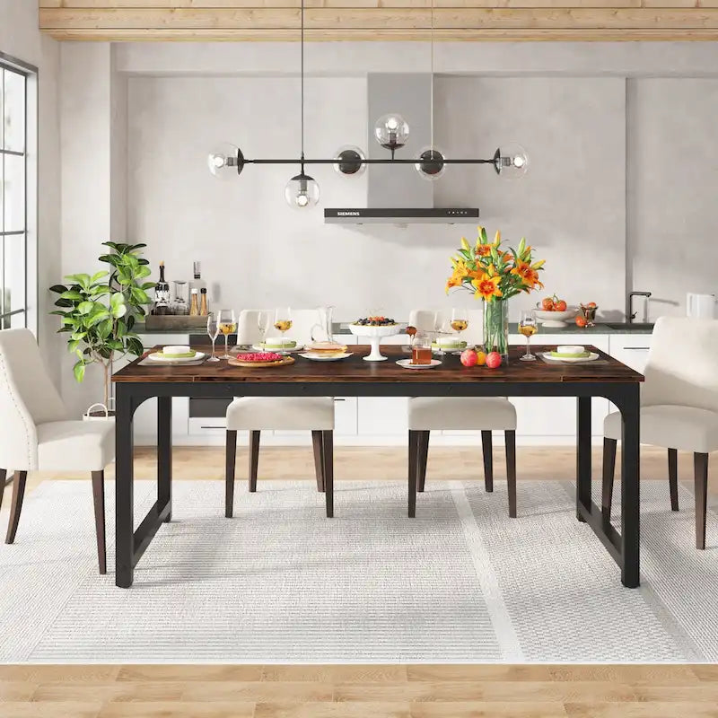 Table de salle à manger industrielle de 180 cm (71 pouces) pour 4 à 6 personnes - 180 cm (70,9 pouces) L x 90 cm (35,4 pouces) l x 77 cm (30,3 pouces) H