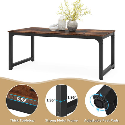 Table de salle à manger industrielle de 180 cm (71 pouces) pour 4 à 6 personnes - 180 cm (70,9 pouces) L x 90 cm (35,4 pouces) l x 77 cm (30,3 pouces) H
