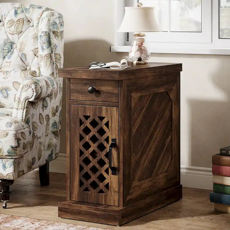 25.6 Inches Tall Wood End Table, Nightstand for Bedroom, Rustic Brown - 23.6 L x 11.8 W x 25.6 H