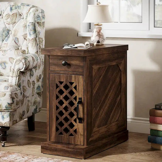 25.6 Inches Tall Wood End Table, Nightstand for Bedroom, Rustic Brown - 23.6 L x 11.8 W x 25.6 H