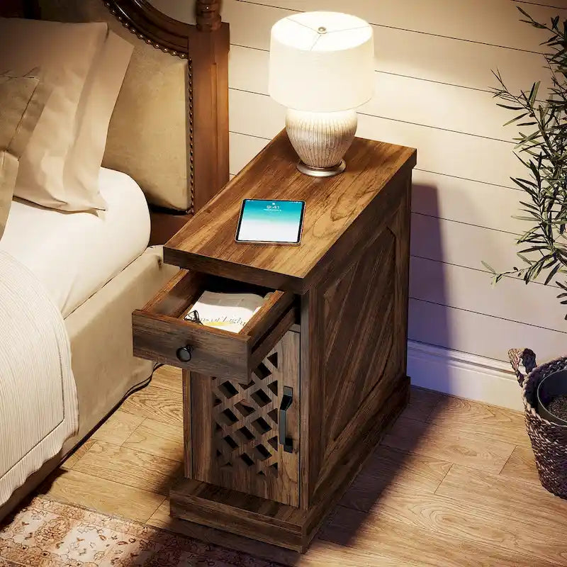 Table d'appoint en bois de 65 cm de haut, table de chevet pour chambre, brun rustique - 60 cm L x 30 cm l x 65 cm H