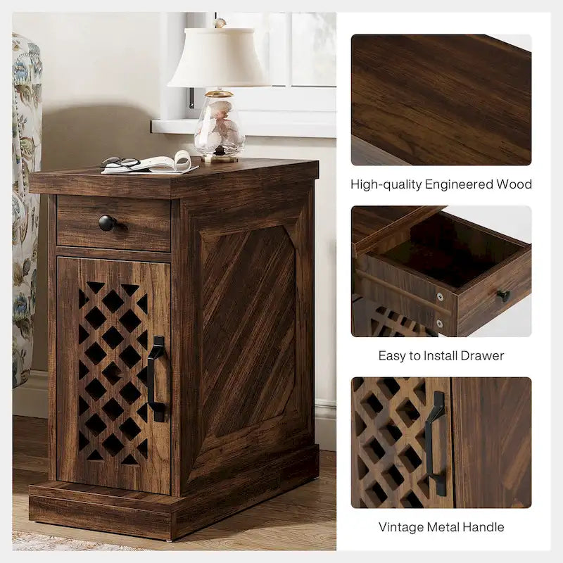 Table d'appoint en bois de 65 cm de haut, table de chevet pour chambre, brun rustique - 60 cm L x 30 cm l x 65 cm H