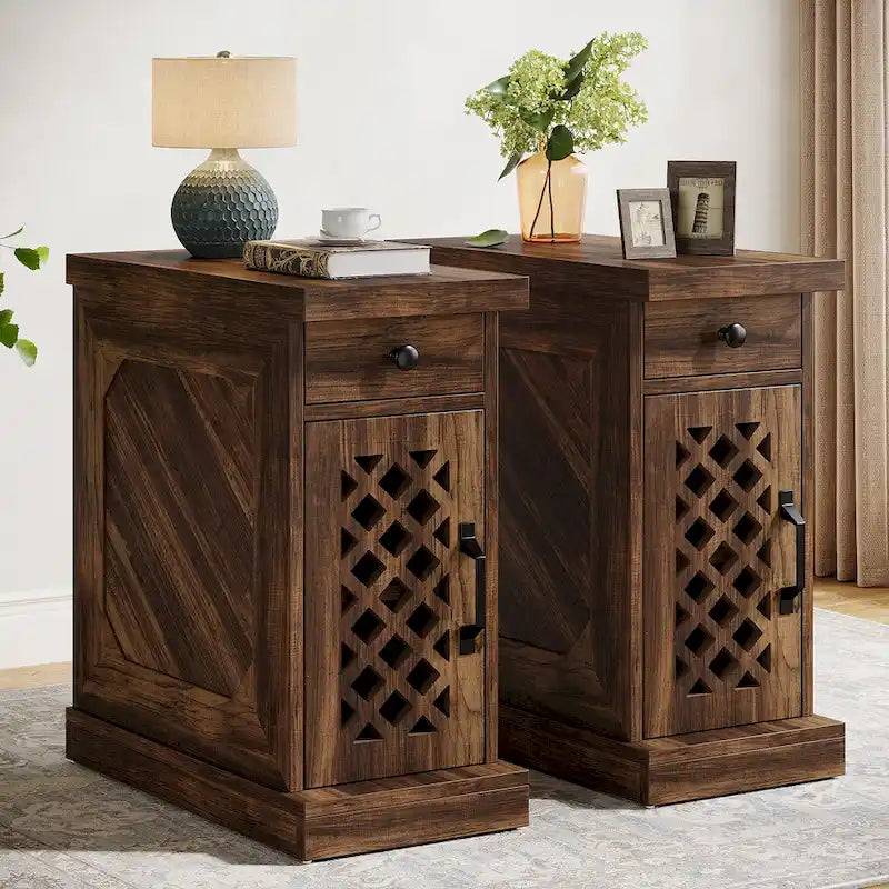 Table d'appoint en bois de 65 cm de haut, table de chevet pour chambre, brun rustique - 60 cm L x 30 cm l x 65 cm H