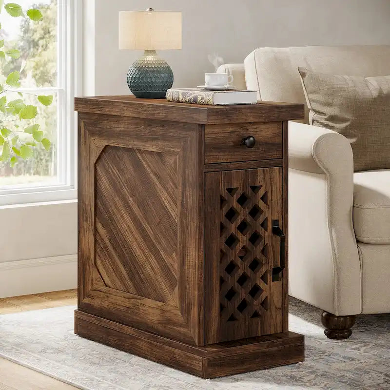 Table d'appoint en bois de 65 cm de haut, table de chevet pour chambre, brun rustique - 60 cm L x 30 cm l x 65 cm H