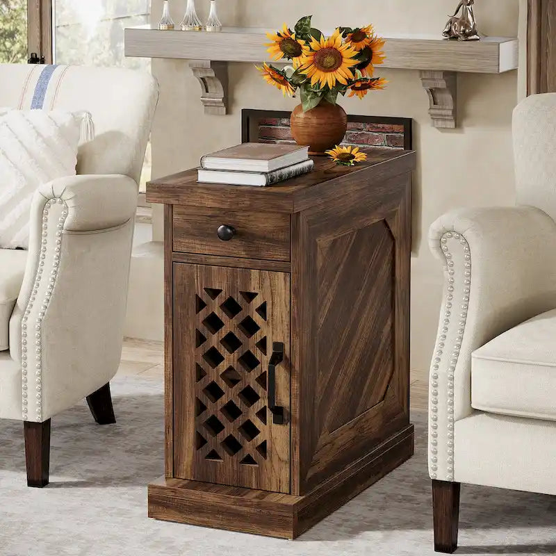 Table d'appoint en bois de 65 cm de haut, table de chevet pour chambre, brun rustique - 60 cm L x 30 cm l x 65 cm H
