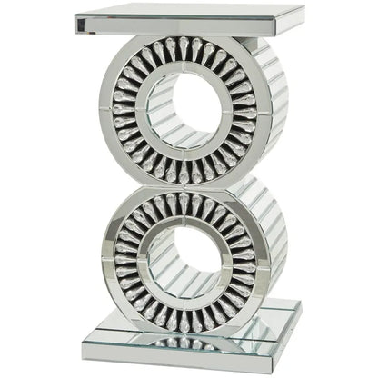 Table d'appoint d'appoint en verre miroir ornée de cristaux - Argent - Roche River Decor