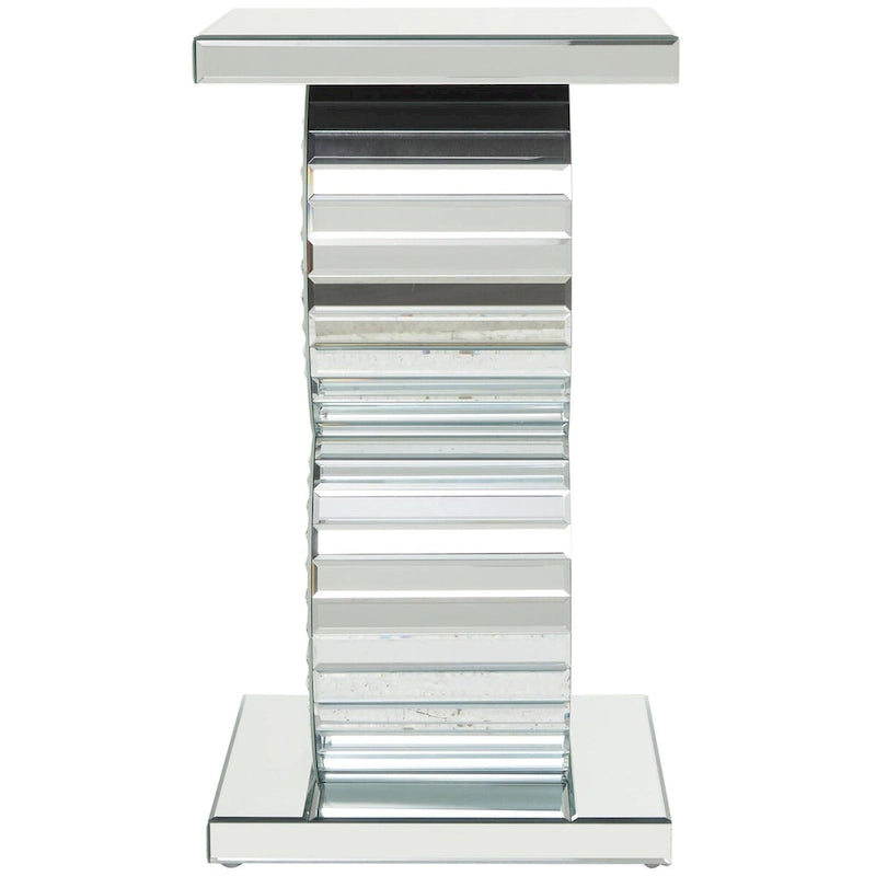 Table d'appoint d'appoint en verre miroir ornée de cristaux - Argent - Roche River Decor