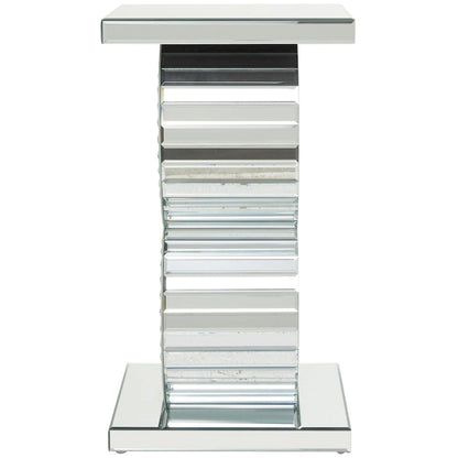 Table d'appoint d'appoint en verre miroir ornée de cristaux - Argent - Roche River Decor