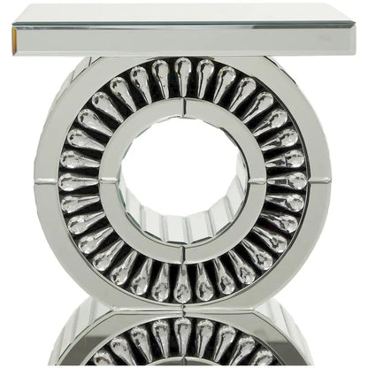 Table d'appoint d'appoint en verre miroir ornée de cristaux - Argent - Roche River Decor