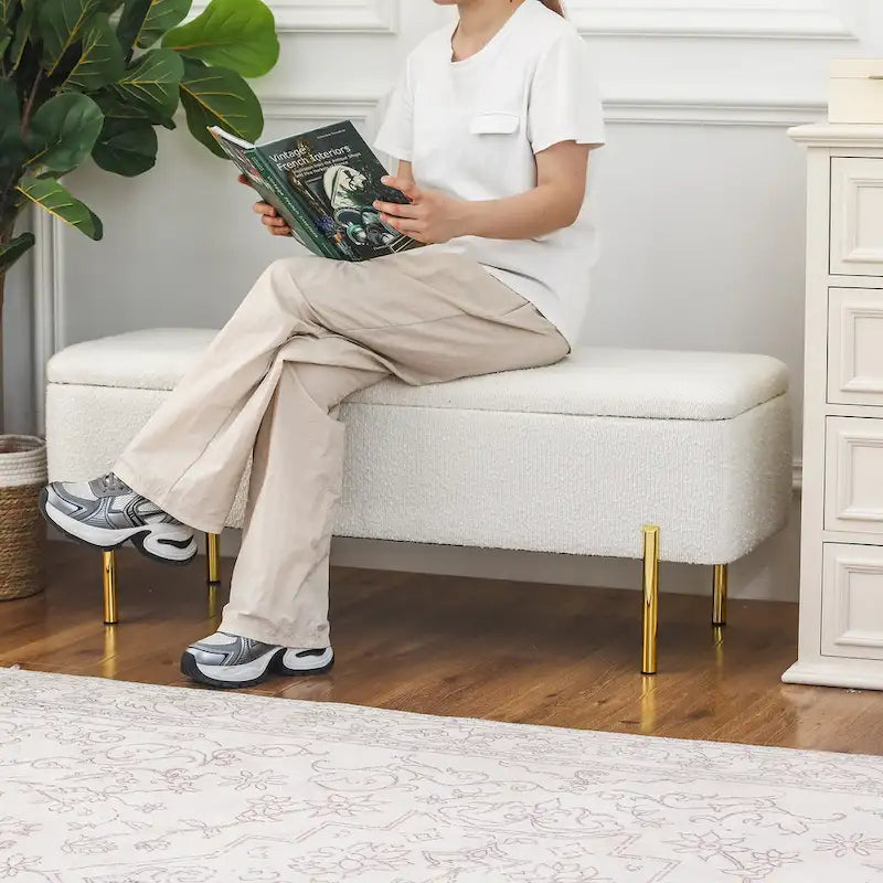 Banc coffre de rangement Adeco 47 pouces, banc de bout de lit rembourré